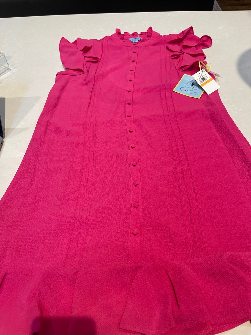 CeCe Fuchsia Pink Ruffle Mini Dress - Picture 7 of 8
